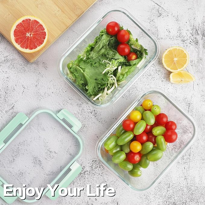HOMBERKING 10-Pack Glass Meal Prep Containers, 36 oz/14 oz, Locking Lid Set | Borosilicate Glass Food Storage Containers Set, Airtight Lunch Bento Boxes, BPA-Free, Dishwasher Freezer, Oven Safe-Blue - Image 6