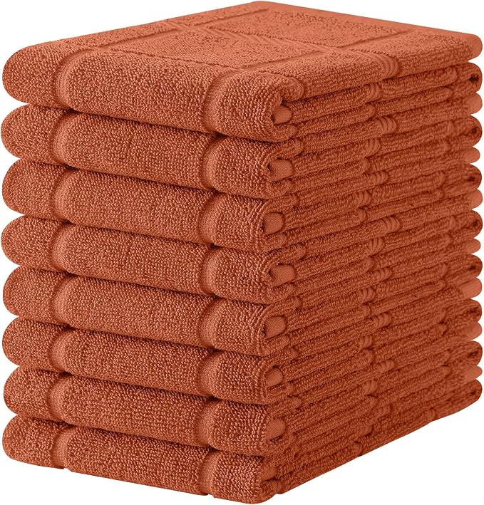 Homaxy 100% Cotton Kitchen Towels 18"x28", 8 Pack Dish Towels, Rust | Large 380 GSM Soft and Absorbent Kitchen Hand Towels with Terry Grid Design, Utility Tea Towel Set with Hanging Loop by Homaxy