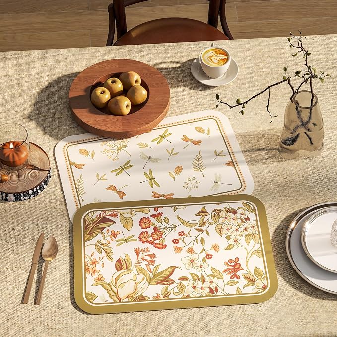 Vinyl Waterproof Placemats Set of 6 Rectangular,12"*17"-Grace A | Wipeable Beautiful Print Place Mats,Stain Resistant,Heat Resistant,Everyday Meals,Kitchen,Dinning,Holiday,Decor - Image 3