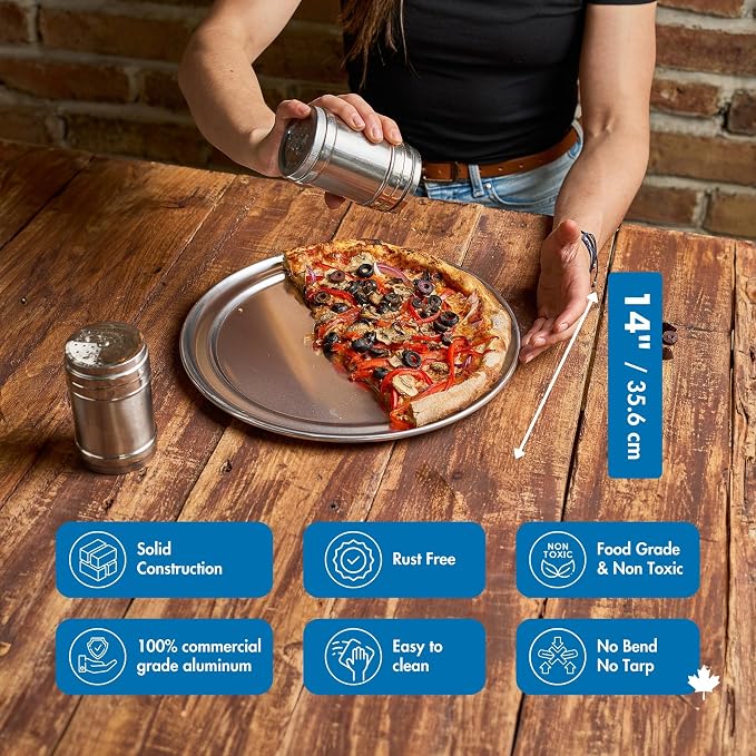 Norjac Non-Stick | Wide-Rim Aluminum Pizza Pan, 14 inch 6 Pack | Restaurant-Grade | Heavy-Duty, Oven-Safe, Rust-Proof | Baking and Serving Tray - Image 6