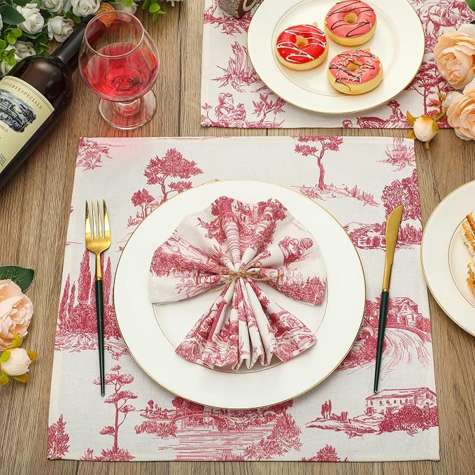 24 Pcs Cloth Napkins Bulk-15 x 15 Inch Soft Fabric Napkins Bulk Cloth Washable Reusable Plants Floral Square Napkin Cotton Dinner Towel for Spring Tea Party (Countryside) - Image 2