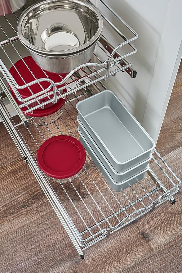 Rev-A-Shelf Pullout Organizer for Cabinets, Min Opening Width of 11.5" | Two-Tier Steel Shelf for Kitchen or Vanity Cabinet Organization, Heavy Gauge Wire Slide Out Storage Basket, 5WB2-1222CR-1 - Image 3