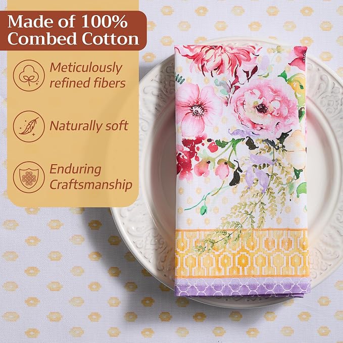 Maison d' Hermine Cloth Napkins Set of 4 100% Combed Cotton (20" x 20") | Everyday Square Napkins Cloth Washable Dinner Party Wedding Restaurant Hotel Kitchen Spring Summer - Summer Joy - Image 4