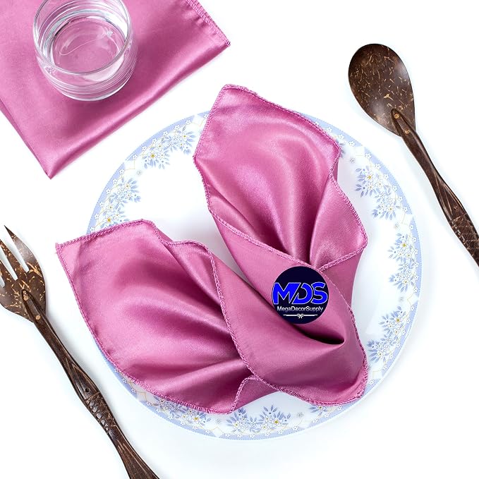 Set of 100 PCS Satin Napkin 12x12 Inch Square, Dinner Table Napkins for Wedding, Bulk Silky Sateen Cloth Napkins for Restaurant Banquet Graduation Birthday Party Decoration - Dusty Pink by MDS