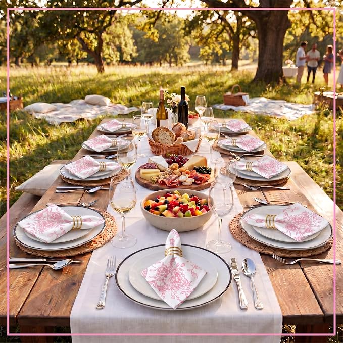 12 Pcs Floral Cloth Napkins 6 Patterns Washable Dinner Tea Party Napkins Reusable Plant Flowers Square Napkin Cotton Towel Decorative for Summer Wildflower Party(Pink Floral) - Image 4