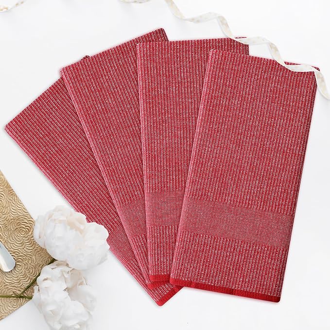 Homaxy 380 GSM Cotton Premium Kitchen Towels 6 Pack, 18"x 28", Red | Flat and Terry Dish Towels, Highly Absorbent Tea Towel Set with Hanging Loop, Soft Utility Kitchen Hand Towels - Image 7