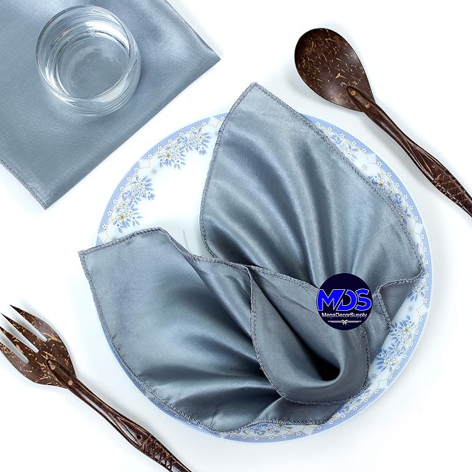 Set of 100 PCS Satin Napkin 12x12 Inch Square, Dinner Table Napkins for Wedding, Bulk Silky Sateen Cloth Napkins for Restaurant Banquet Graduation Birthday Party Decoration - Light Silver by MDS