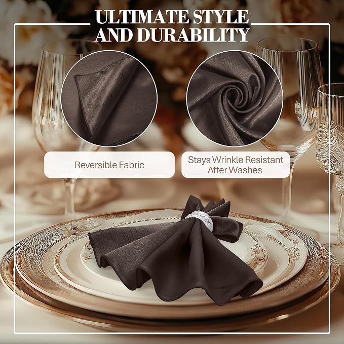 17x17-Inch Shantung Cloth Napkins, Chocolate, Set of 24 - Image 3