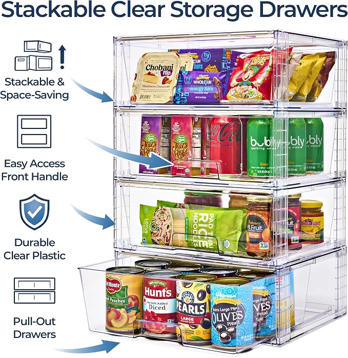 Sorbus Stackable Clear Storage Drawers, Pull-Out Organizer Bins – Large Plastic Drawer Organizers for Bathroom, Under Sink, Closet, Pantry & Kitchen Organization (4 Pack) - Image 5