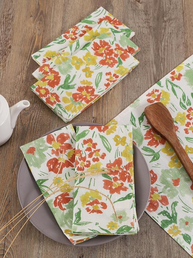 Floral Cotton Cloth Napkins Set of 4, 18 x 18 Inch Reusable Washable Dinner Napkins, Printed Fabric Table Napkins for Dining, Parties, Holidays & Everyday Use - Image 7