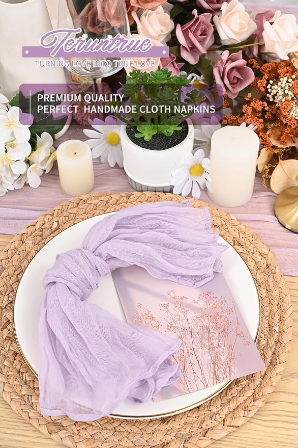 84 Packs Gauze Cheesecloth Napkins 20 x 20 Inch Lilac Wrinkled Dinner Napkins, Rustic Boho Soft Cloth Napkin for Wedding Party Event Dinner Table Decoration - Image 5