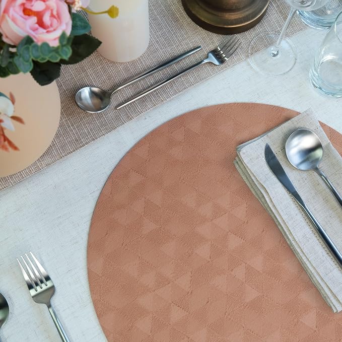 Jovono Upgraded 15" Round Placemats Set of 4, Waterproof & Oil-Proof, Non-Slip Reversible Washable Big Table Mats, Spill-Proof for Kids Families, Restaurant, Hotel, Kitchen, Indoor, Pink - Image 2