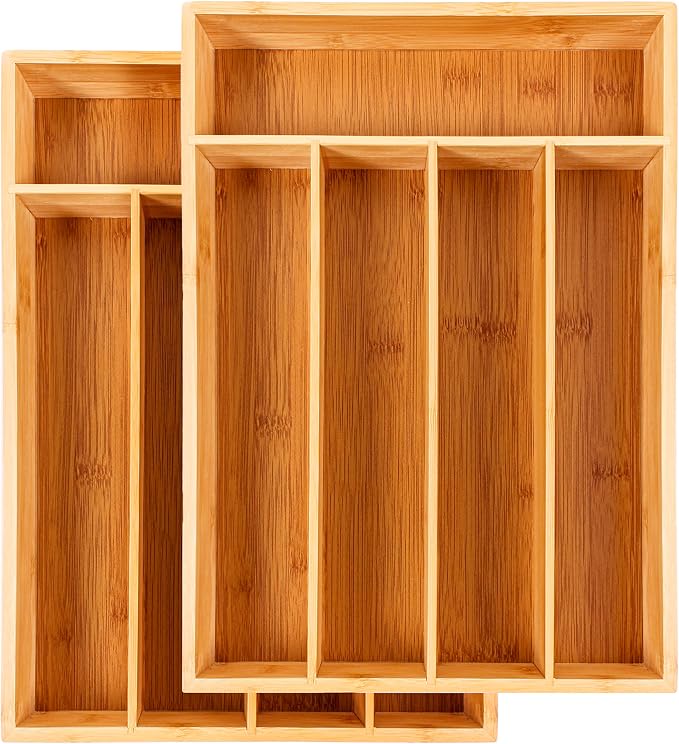 Berghoff Bamboo Flatware Organizer, Set of 2, 5 Slot Silverware Tray | Kitchen Drawer Utensil Cutlery Holder, Drawer Divider & Storage Organizer, Eco Friendly Wood Insert, 14 x 10 Inches, Natural - Image 2