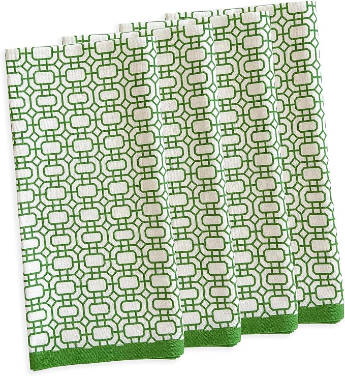 Newport Green Dinner Napkins Set of 4 | 100% Cotton Cloth Set for Entertaining or Everyday Table | Perfect for Wedding, Birthday, Christmas Green and White, 22 Inch Square by Caskata