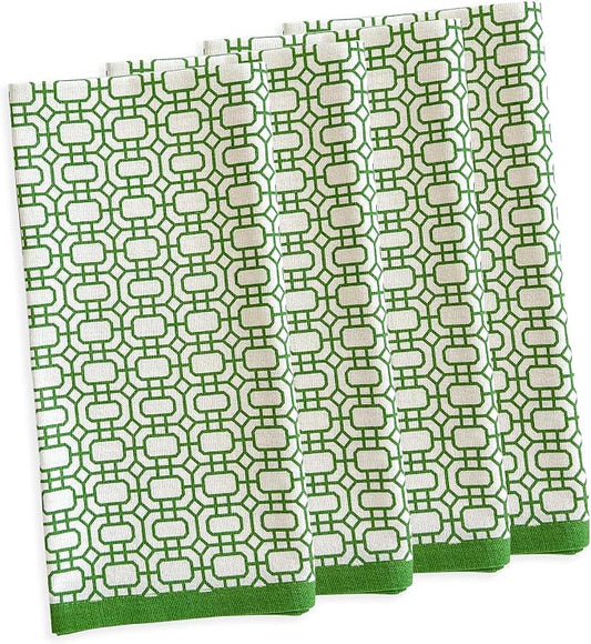 Newport Green Dinner Napkins Set of 4 | 100% Cotton Cloth Set for Entertaining or Everyday Table | Perfect for Wedding, Birthday, Christmas Green and White, 22 Inch Square by Caskata