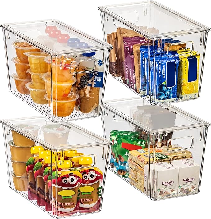 ClearSpace Modern Plastic Storage Bins with Lids – Perfect Kitchen Organization or Pantry Fridge Organizer, 4 Pack, 12.5" x 6" x 7", 9L Capacity Each, BPA Free, Stackable by ClearSpace