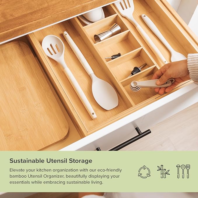 Silverware & Utensil Organizer Bundle, 18-33in & 18.5-33in | Includes two organizers, expandable 18-33 in; 18.5-33 in, food-safe bamboo, fits most drawers - Image 8