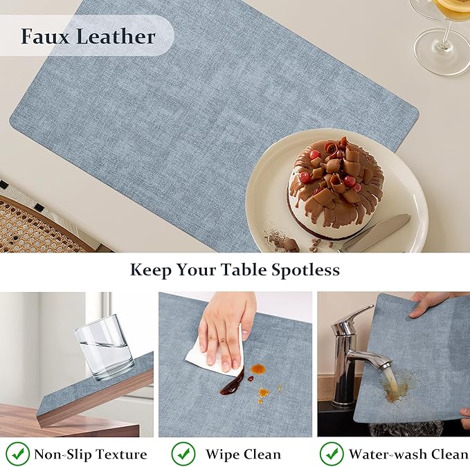 FROMHEART Faux Leather PU Placemats Set of 8 (Light Blue,11.8" x 17") | Waterproof,Heat/Oil Stain-Resistant Table Mat–Reversible,Non-Slip,Easy to Clean Place Mats for Kitchen,Dining,Indoor/Outdoor - Image 4