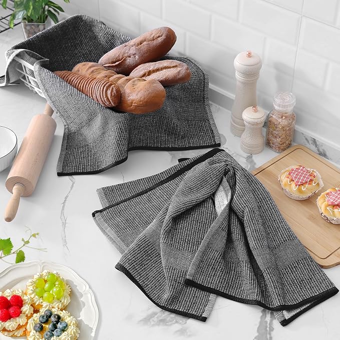 Homaxy 380 GSM Cotton Premium Kitchen Towels 6 Pack, 18"x 28", Black | Flat and Terry Dish Towels, Highly Absorbent Tea Towel Set with Hanging Loop, Soft Utility Kitchen Hand Towels - Image 6