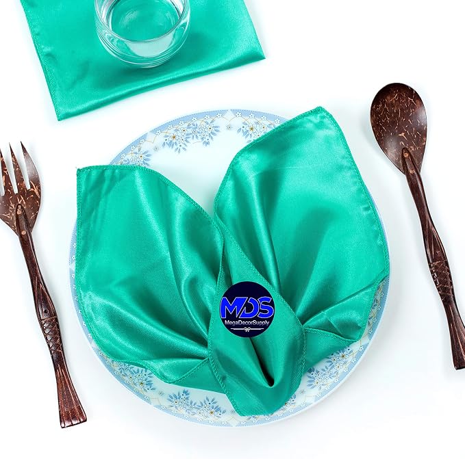 Set of 100 PCS Satin Napkin 12x12 Inch Square, Dinner Table Napkins for Wedding, Bulk Silky Sateen Cloth Napkins for Restaurant Banquet Graduation Birthday Party Decoration - Sea Green by MDS