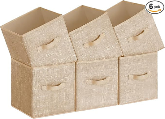 SONGMICS Storage Cubes, 11-Inch Non-Woven Fabric Bins with Double Handles, Set of 6, Closet Organizers for Shelves, Foldable, for Clothes, Sand Beige UROB026K03 by Unknown