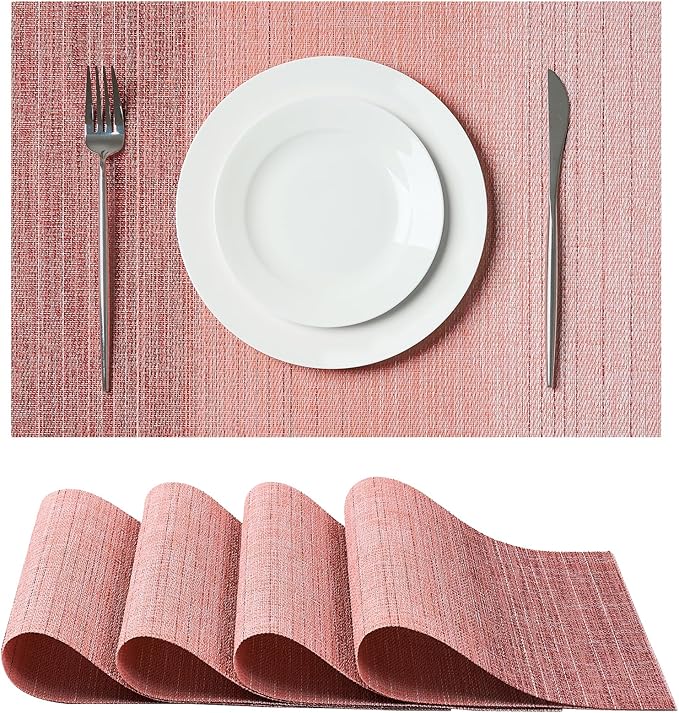 Leetaltree Gradient Pink Woven Placemats Set of 4 - Heat Resistant Non-Slip Place mats for Dining Table, Washable Durable PVC Vinyl Woven Table Mats(Gradient Pink, 4) by Leetaltree-ArtatEveryTable