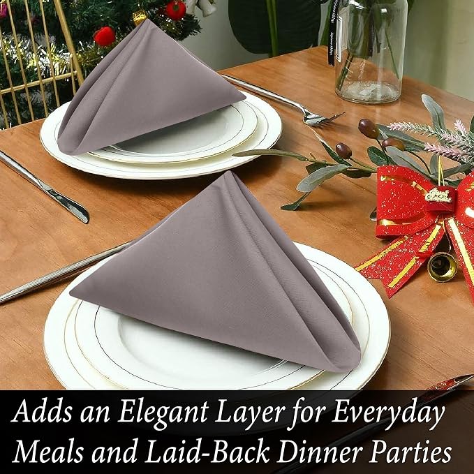 Ruvanti Cloth Napkins Set of 6, 18x18 Inches Napkins Cloth Washable, Soft, Durable, Absorbent, Cotton Blend. Table Dinner Napkins Cloth for Hotel, Lunch, Restaurant, Wedding Parties - Coffee Grey - Image 2