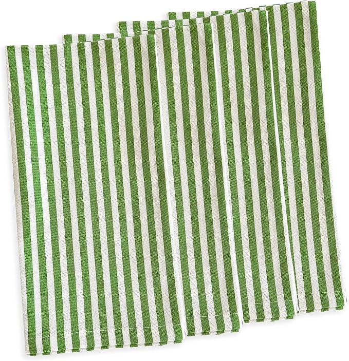 Pinstripe Green Dinner Napkins Set of 4 | 100% Cotton Cloth Set for Entertaining or Everyday Table | Perfect for Wedding, Birthday, Christmas Green and White, 22 Inch Square by Caskata
