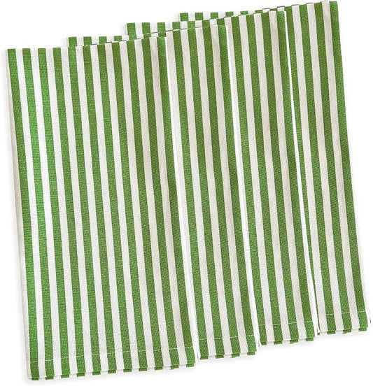 Pinstripe Green Dinner Napkins Set of 4 | 100% Cotton Cloth Set for Entertaining or Everyday Table | Perfect for Wedding, Birthday, Christmas Green and White, 22 Inch Square by Caskata