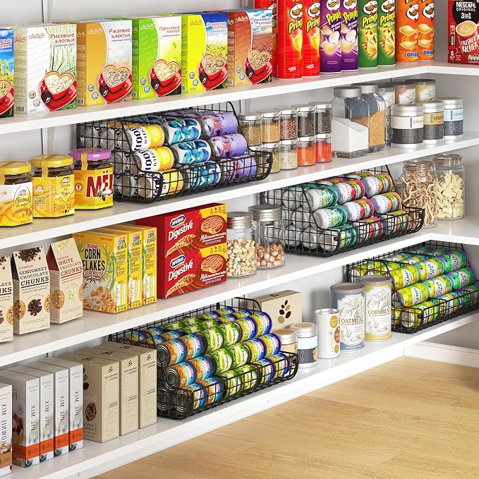 2-Tier Stackable Can Organizer for Pantry Shelves, 2 Pack Soda Can Organizer with 4 Adjustable Dividers, Kitchen Can Storage Organizer, Wire Drink Organizer, Metal Can Dispenser for Cabinets Shelf - Image 3