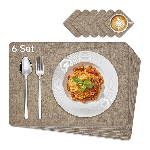 Pack of 6 KitchenBoss Reversible Placemats and Coasters for Table - Black - Non-Slip & Washable - 43 x 30 cm (Grey + Beige) - Image 8