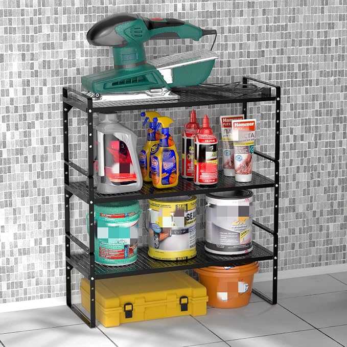 Redrubbit Large Expandable Cabinet Storage Shelf, Adjustable Height Steel Metal Kitchen Counter Organizers Shelves Spice Rack for Kitchen Pantry Bathroom Cupboard Desk Home Office, Black-3 Pack - Image 7