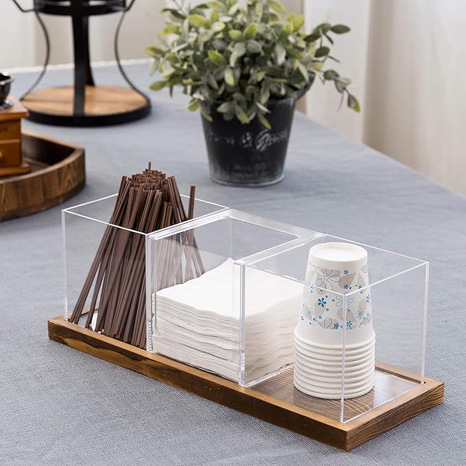 MyGift Coffee & Tea Station Organizer with Acrylic Compartments, 4 Piece | Modular countertop caddy keeps sweeteners, stirrers, packets, and drink accessories sorted for convenient beverage stations - Image 3