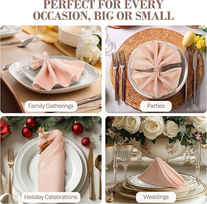 17x17-Inch Shantung Cloth Napkins, Ice Peach, Set of 120 | Bulk Case of 10 Dozen, Satin, Square, 100% Polyester Fabric, Reversible, Faux Dupioni Silk Reverse Side, Machine Washable - Image 5