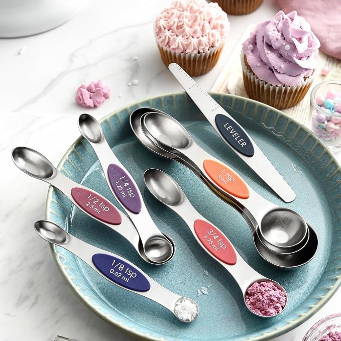 Spring Chef Dual Sided Magnetic Measuring Spoons Set, Mountain Sunrise, Set of 8 & Stainless Steel Magnetic Measuring Cups, Set of 7, Black - 2 Product Bundle - Image 2