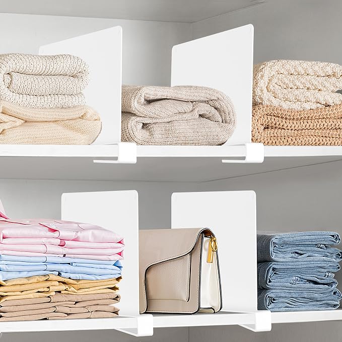 HBlife 6 Pcs White Acrylic Shelf Dividers, Vertical Purse Organizer for Closet Perfect for Sweater, Shirts, Handbags in Bedroom and Kitchen, Closet Separators for Organization Cabinet - Image 6