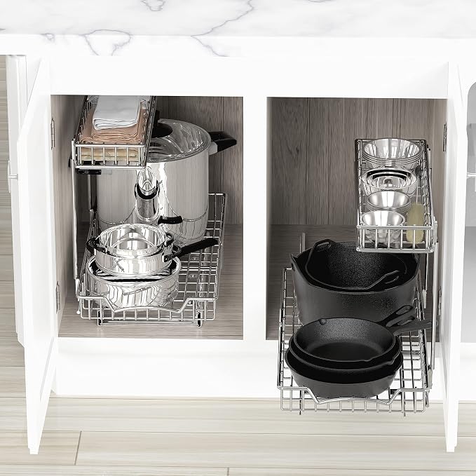 Simple Houseware 2-Tier (L+M) Pull Out Under Cabinet Sliding Shelf, Chrome | for Kitchen Organizer - Image 2