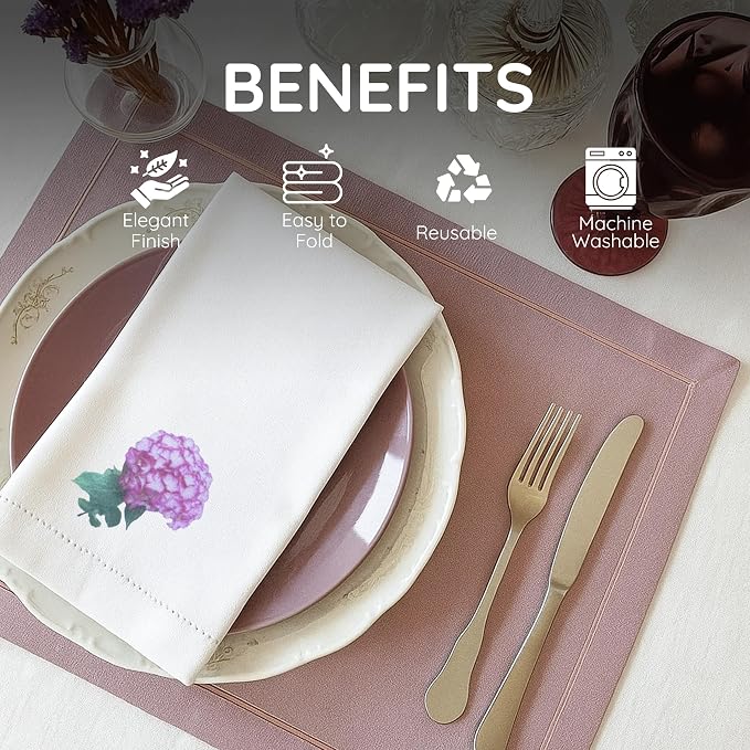 Cloth Tea Napkins Set of 4, Floral Print Cloth Napkins, Minimal Reusable Cotton Table Napkins for Dinner, Weddings, Parties, Coffee and Cocktail Settings, 20x20 Inches (Hydrangea) - Image 5