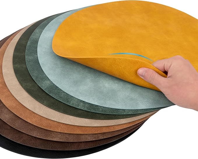 ADRIMER Placemats, Heat Resistant Round Placemats Set of 4 Washable, Waterproof Table Mats, Wipeable Faux Leather Place Mats for Kitchen, Dining Room, Black - Image 7
