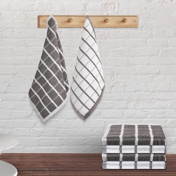 Urban Villa Kitchen Towels Cotton Dish Towels 12”x12” (Set of 6) Grey White - Image 3