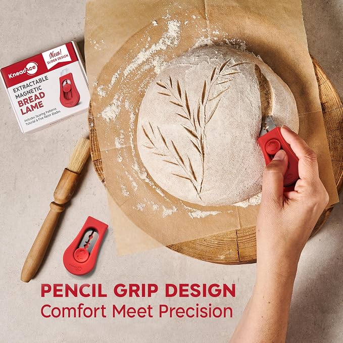 KneadAce Essential Sourdough Starter Kit - Artisan Bread Baking Tools | Bake with this Sourdough Kit: Oval banneton proofing baskets, dough whisk, bread lame, scraper & brush set, bread sling - Image 8