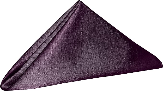 20x20-Inch Shantung Cloth Napkins, Aubergine, Set of 12 | Bulk Case of 1 Dozen, Dinner Napkins, Satin, Square, 100% Polyester Fabric, Reversible, Faux Dupioni Silk Reverse Side - Image 2