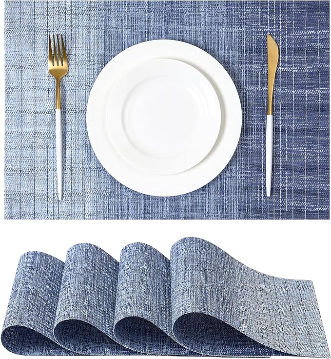 Leetaltree Gradient Blue Woven Placemats Set of 4 - Heat Resistant Non-Slip Place mats for Dining Table, Washable Durable PVC Vinyl Woven Table Mats(Gradient Blue, 4) by Leetaltree-ArtatEveryTable