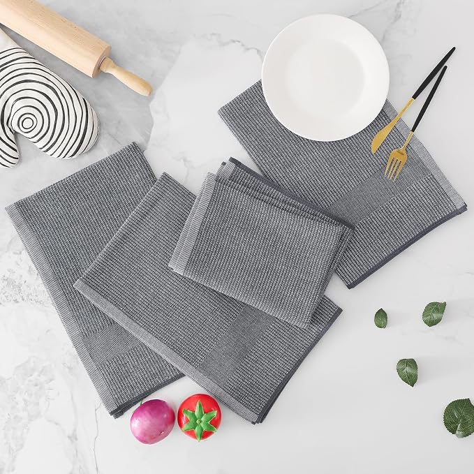Homaxy 380 GSM Cotton Premium Kitchen Towels 8 Pack, 18"x 28", Grey | Flat and Terry Dish Towels, Highly Absorbent Tea Towel Set with Hanging Loop, Soft Utility Kitchen Hand Towels - Image 5