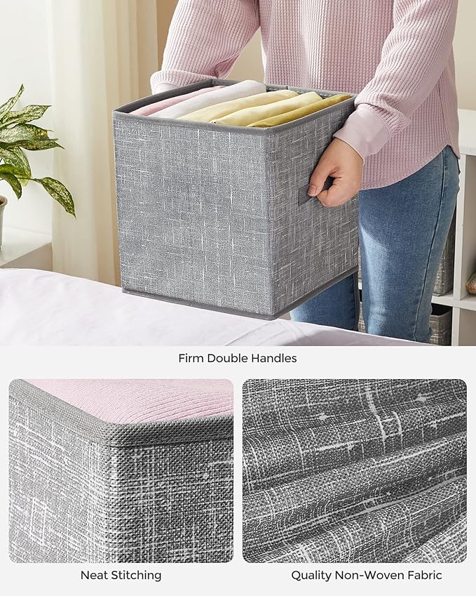 SONGMICS Storage Cubes, 11-Inch Non-Woven Fabric Bins with Double Handles, Set of 6, Closet Organizers for Shelves, Foldable, for Clothes, Cattail Gray UROB26LG - Image 5