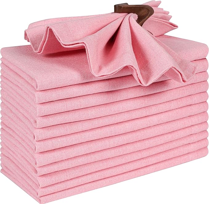 Bedding Craft Cotton Cloth Napkins Set of 12 – 18x18 Baby Pink – Soft Machine Washable Fabric Napkins for Weddings, Thanksgiving, Christmas & Everyday Dining by BeddingCraft