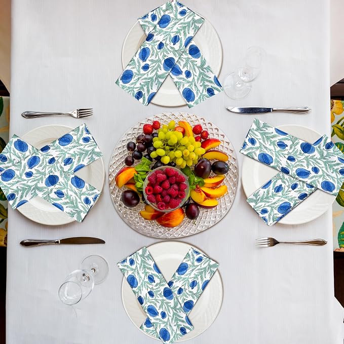 Queen Blue Hand Block Print 100% Cotton Napkins 18" x 18" (Set of 4) Reuseable Kitchen Napkins Cloth Decor Dinner Party Wedding Cocktail Gift for Spring, Easter, Summer - Image 5