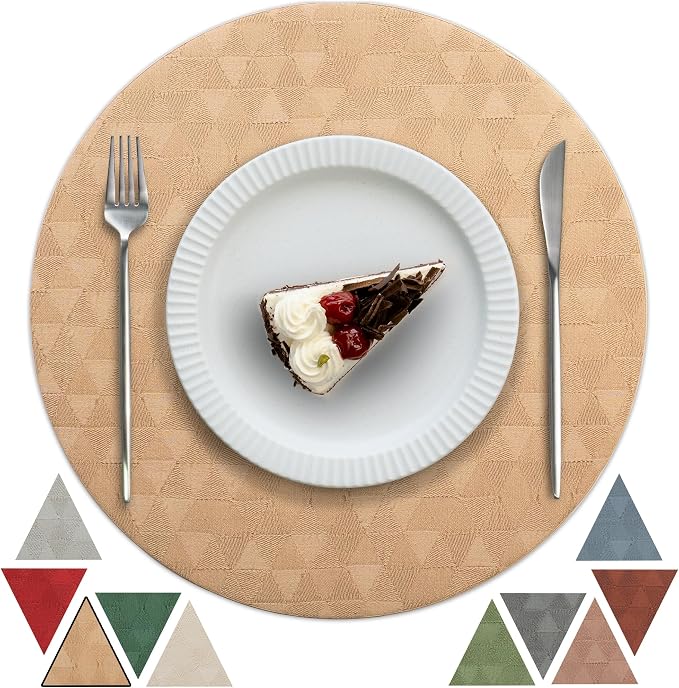 Jovono Upgraded 15" Round Placemats Set of 4, Waterproof & Oil-Proof, Non-Slip Reversible Washable Big Table Mats, Spill-Proof for Kids Families, Restaurant, Hotel, Kitchen, Indoor, Neutral by JOVONO