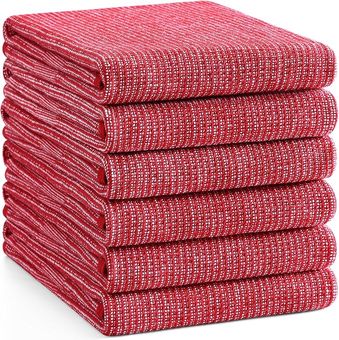 Homaxy 380 GSM Cotton Premium Kitchen Towels 6 Pack, 18"x 28", Red | Flat and Terry Dish Towels, Highly Absorbent Tea Towel Set with Hanging Loop, Soft Utility Kitchen Hand Towels - Image 8