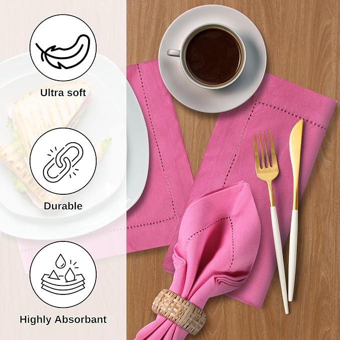 Bedding Craft Cotton Cloth Napkins Set of 12 – 18x18 Wild Orchid Design Hemstitched – Machine Washable Dinner Napkins for Weddings, Thanksgiving, Christmas & Daily Dining - Image 5